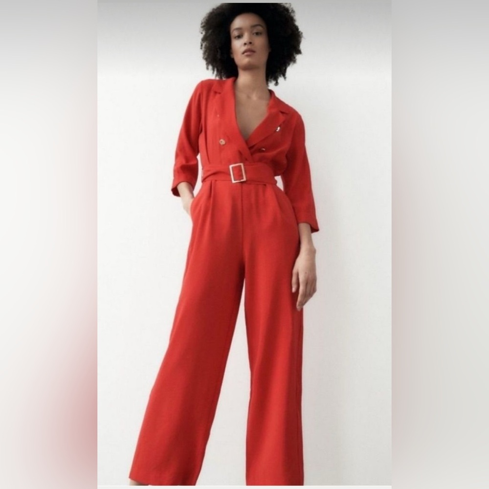 Zara Vibrant Red Belted Jumpsuit